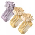 thumbnail image 1 of TELOLY 3Pairs Kids Socks,Age 10+ Ruffle Socks,Lace Trim Lace Socks,Combination2, 1 of 1