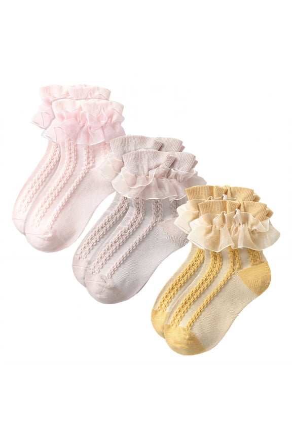 3Pairs Kids Socks,Age 10+ Ruffle Socks,Lightweight Fabric Lace Socks,Combination3