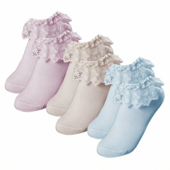 TELOLY 3Pairs Kids Socks,Summer Season Ruffle Socks,Spring Season Lace Socks,Combination1