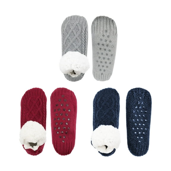 TELOLY 3Pairs Slipper Socks for Women,Size 20-24 Slipper Socks,Heat-Retaining Warmth Fuzzy Socks,Style1,14-16Cm