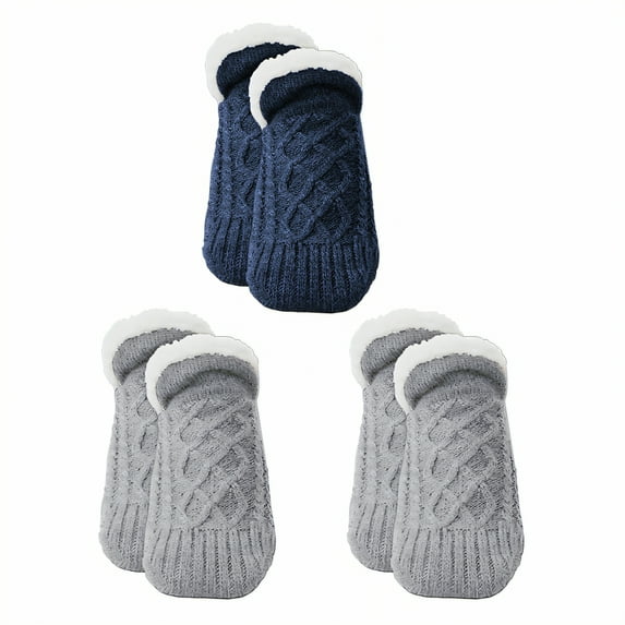 TELOLY 3Pairs Slipper Socks for Women,Size 20-24 Slipper Socks,Solid Color Design Fuzzy Socks,Style2,14-16Cm