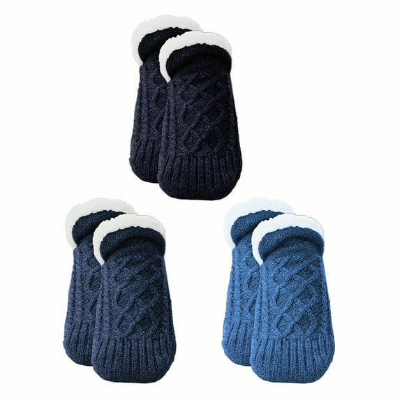 TELOLY 3Pairs Slipper Socks for Women,Size 40-42 Slipper Socks,Extra Thick Fleece Fuzzy Socks,Style2,26Cm