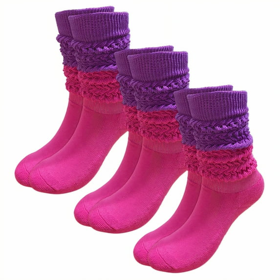 TELOLY 3Pairs Slouchy Socks for Women,Multi-Color Bubble Socks Boot Socks for Women,Color Block Design Scrunch Socks Women,Contrasting Colors2