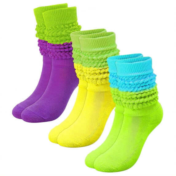 TELOLY 3Pairs Slouchy Socks for Women,No Squeeze, No Deformation Boot Socks for Women,Color Block Design Scrunch Socks Women,Combination3