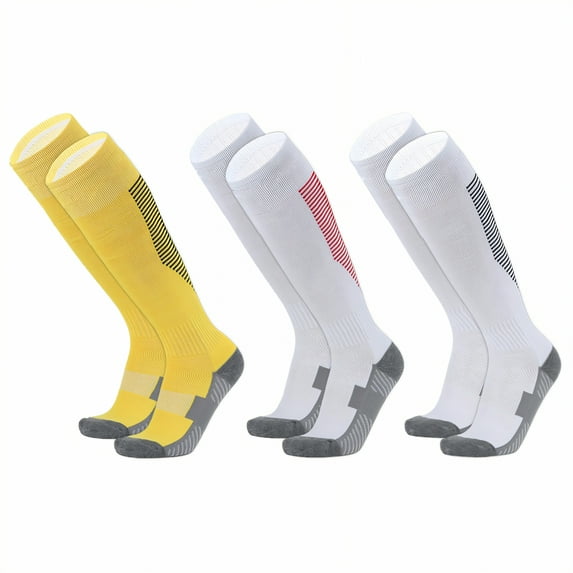 TELOLY 3Pairs Soccer Socks,Pro Athletic Socks Baseball Socks,Color Block Design Knee High Socks,Combination3,L