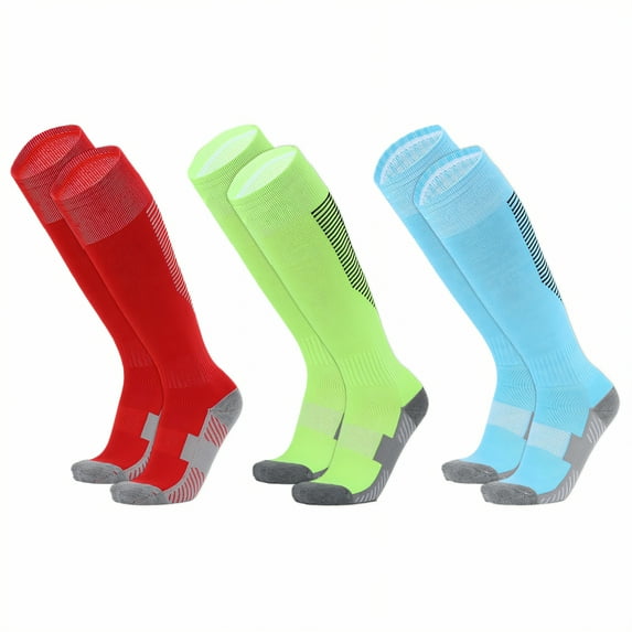 TELOLY 3Pairs Soccer Socks,Thickened Sports Socks Baseball Socks,Grip Sole Socks Knee High Socks,Combination1,L