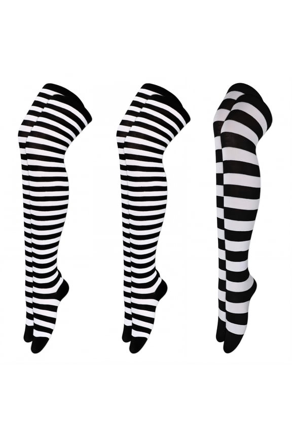 3Pairs Thigh High Socks,Color Stripe Band Thigh High Socks for Women,Knee-High Socks Long Socks for Women,Combination1