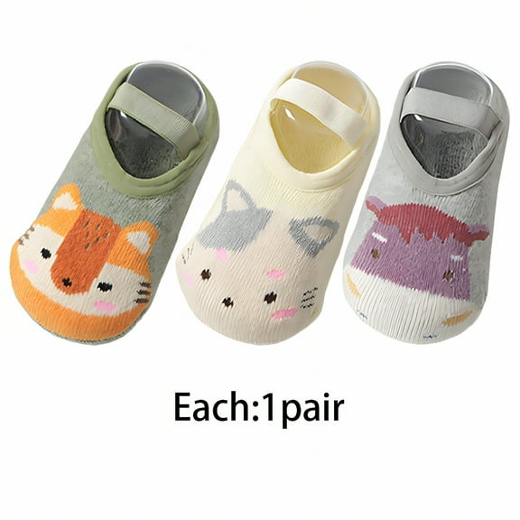 TELOLY 3Pairs Toddler Socks,Foot-Conforming Grip Dots Baby Girl Socks,Cotton Socks for 0-2 Years Old Baby Socks,Colormixing2,S