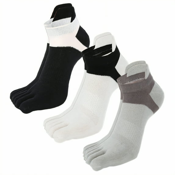 TELOLY 3Pairs Toe Socks,Athletic Socks No Show Socks Men,Mesh Ventilation Mens No Show Socks,Combination1
