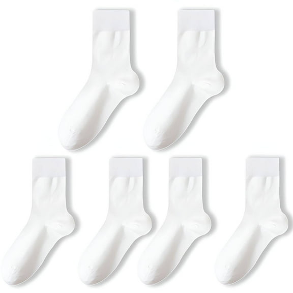TELOLY 3Pairs Trouser Socks Women,Elastic Cuff Fit Crew Socks for Women,Secure Comfortable Hold Thin Socks Women,White