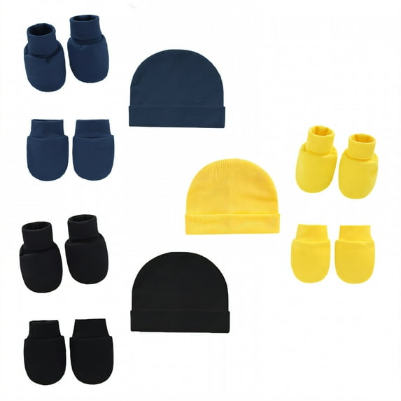TELOLY 3 Pairs Baby Mittens,Foot Cover and Hat Newborn Mittens No Scratch,Baby Mittens Newborn