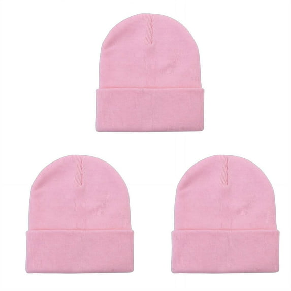 TELOLY 3Pcs Beanie Round Top Design Hats for Men Universally Flattering Fit Toboggans for Men Light Pink