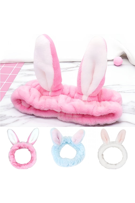 3Pcs/Set Wash Headband, Bunny SPA Skin Care Hairlace, Soft Facial Headband Headwrap, Rabbit Ear Makeup Washing Face Shower Bath Bands Hair Accessories, Easter Cosplay Costume