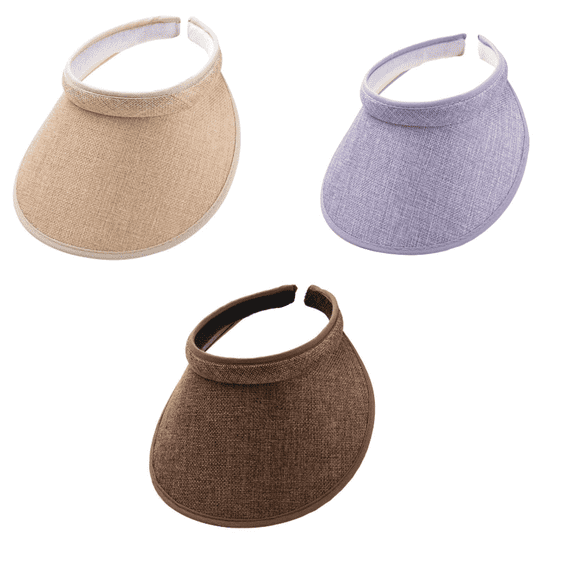 TELOLY 3Pcs Sun Hat Hairband Style Women Outdoor Wide Eaves Fedora Hats for Men Summer Mountain Climbing Linen Empty Top Hat Sun Hats for Women,Style 3