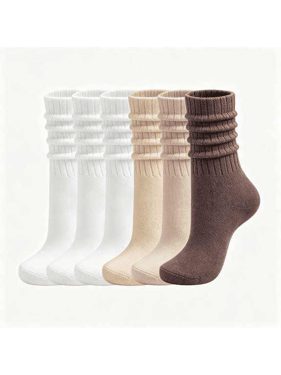 4/6 Pair Slouch Socks for Women Stacked Two Way Knit Sock | Soft Polyester Stacked Scrunch Socks with Two-Way Wear Design, Retro Sock Set for Boots Casual Daily Outfits