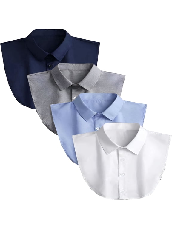 4 Pack Cotton Detachable Dickey Collars, Faux Shirt Front for Women Men, Button-On Layering Blouse Half Shirt for Work Daily Wear Office Layering