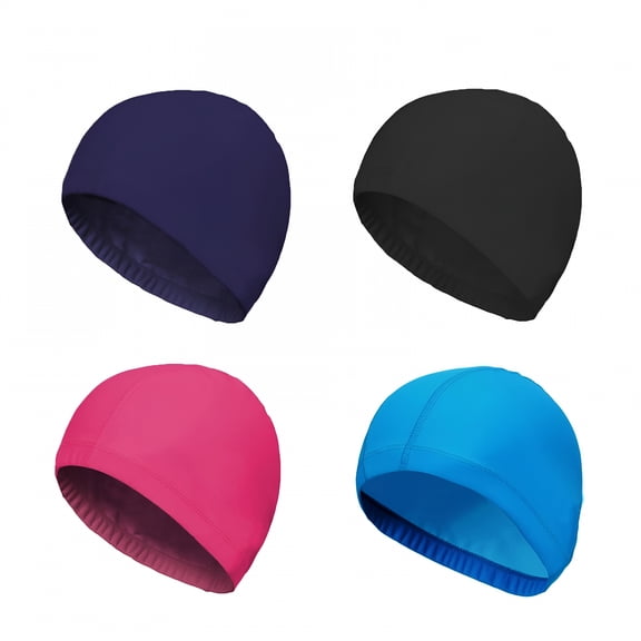 TELOLY 4-Pack Man Women Pure Color Nylon Spandex Fabric Swim Cap Swimming Cap Bathing Cap