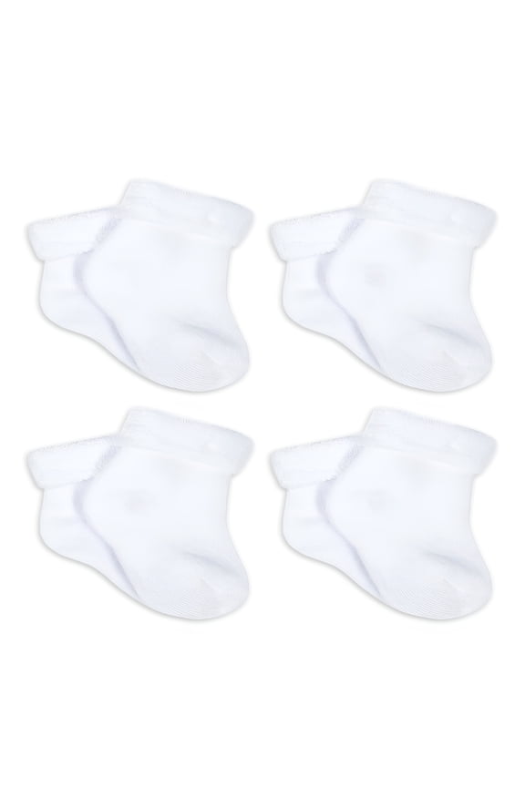 4-Pack Neutral White Baby Bootie Socks, Wiggle Proof Terry Newborn Socks 0-6 Months, Soft Cotton Blend Stay-On Footwear