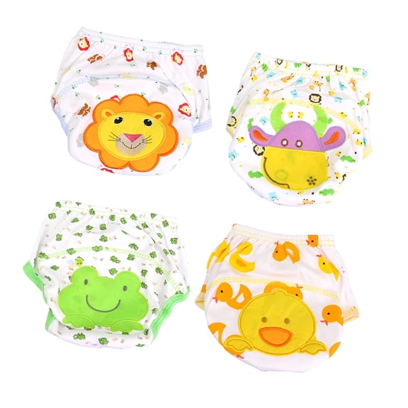 TELOLY 4-Pack Washable Diaper Pants, Pure Cotton, Lion + Duck + Frog + Cow, 90 Yards