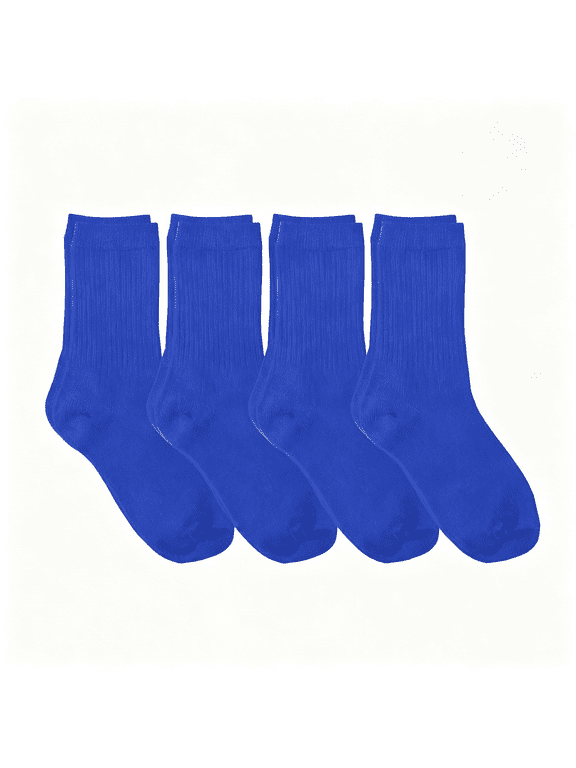 4 Pack of Crew Height Boys Or Girls Socks for School Uniform,Sports and Casual Wear Blue Socks