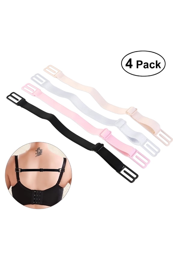 4 Pair Bra Strap Clips Elastic Non-slip Strap Holder (Black & Skin-Color & White & Pink)