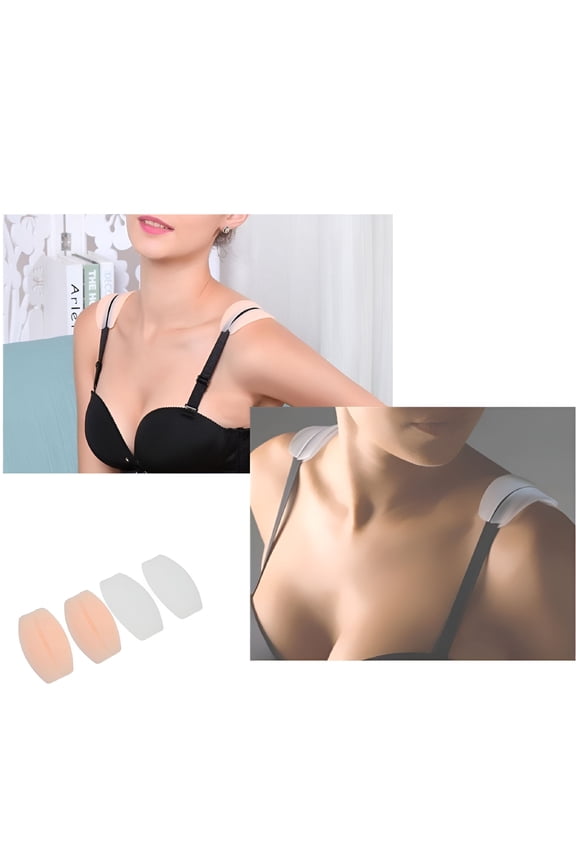4 Pairs Bra Strap Cushions Holder, Silicone Bra Strap Cushions Holder Non-slip Shoulder Protectors Pads, Bra Cushions Pads For Women Ladies, Beige and White