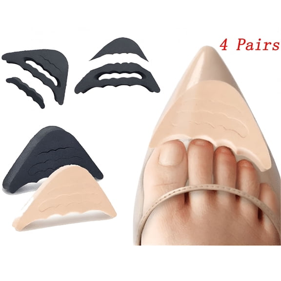 TELOLY 4 Pairs High Heel Toe Plug Inserts, Soft Shoe Size Adjuster and Pain Relief Filler for Women, 2 Black 2 Beige