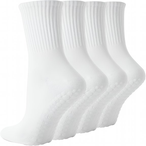 TELOLY 4 Pairs Pilates Socks with Grips for Women, Non Slip Yoga Athletic Ballet Barre Dance Workout Crew Socks