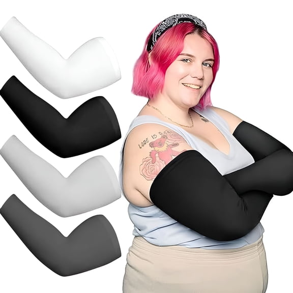 TELOLY 2026 New 4 Pairs Plus Size Arm Sleeves Sun Sleeves Ice Silk Oversized Arm Compression Sleeve for Women for Outdoor Activities,Sports,Sun Protection,Gardening,Travel.
