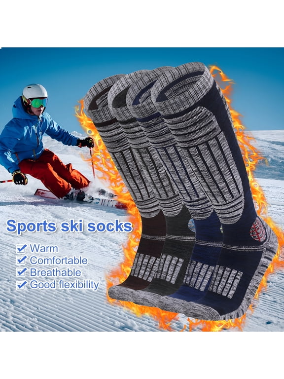 4 Pairs Ski Socks Knee High Winter Cold Weather Thermal Performance Snowboard Skiing Hiking Socks for Men Women Ski Socks Men