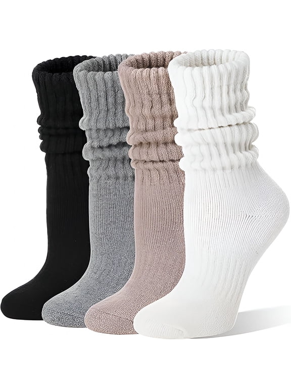 4 Pairs Slouch Socks Merino Wool Thermal Warm Winter Thick Scrunch Cozy Crew Socks for Women