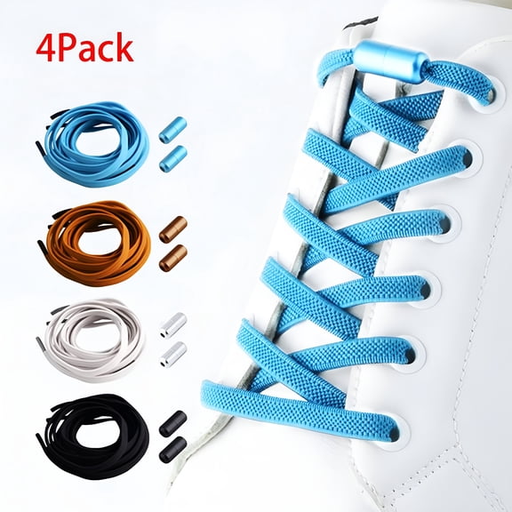 TELOLY 4 Pairs No Tie Shoelaces Elastic Lock Fast Lacing Lazy Lace Adult Kids Sport Sneakers Shoe Strings Shoe Laces Men Women Lock Quick Lazy Laces, White Black Blue Brown