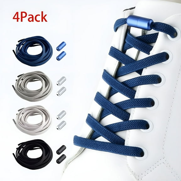 TELOLY 4 Pairs No Tie Shoelaces Elastic Lock Fast Lacing Lazy Lace Adult Kids Sport Sneakers Shoe Strings Shoe Laces Men Women Lock Quick Lazy Laces, White Black Blue Brown