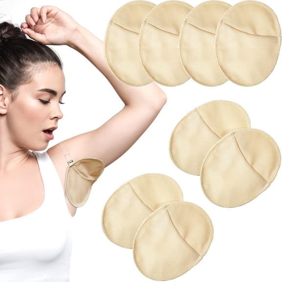 TELOLY 4 Pairs Underarm Sweat Pads Reusable Armpit Absorbing Guards Washable with Shoulder Strap Under Arm Breathable Absorbent Sweat Protectors Pads Guards for Women and Men (Nude)