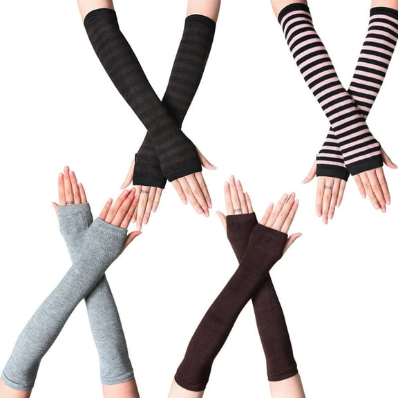 TELOLY 4 Pairs Winter Gloves,Stretchy Knit Winter Gloves Men,Open-Finger and Flexible Fit Womens Gloves,Combination2