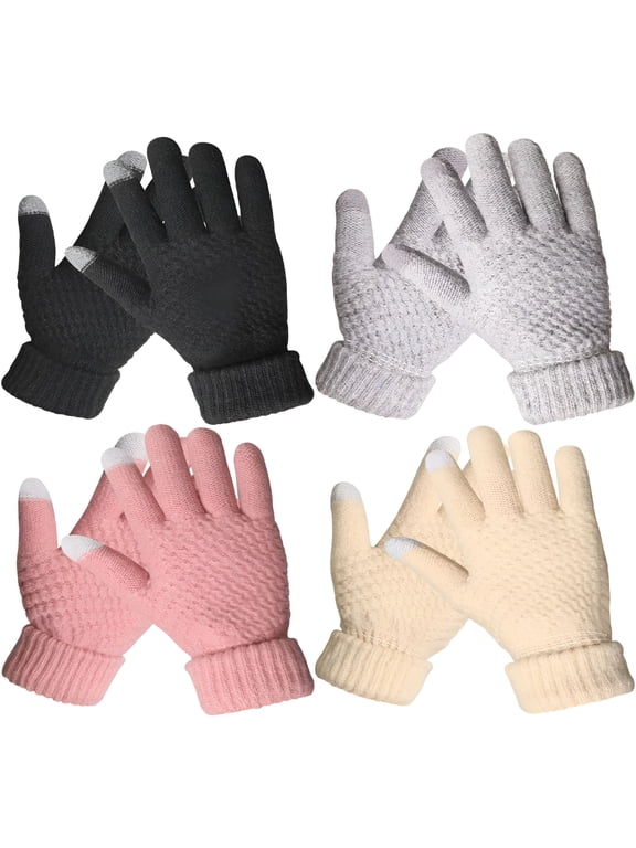 4 Pairs Winter Gloves Warm Touch Screen Knit Fleece Gloves for Women Cold Weather