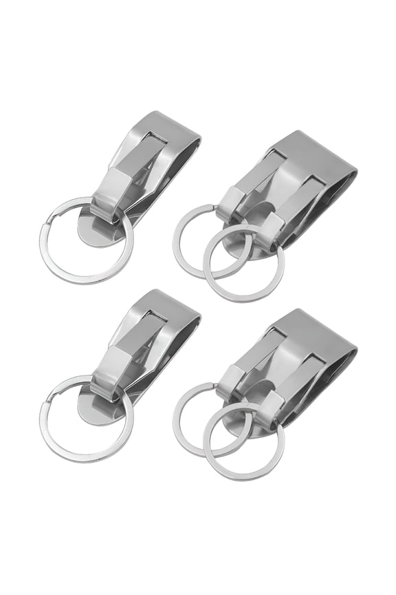 4 Pcs Belt Key Holder Clips, Stainless Steel Security Belt Clip Keychain, Quick Release Clip-On Holder with Detachable Key Ring, Heavy Duty Belt Keyring for ID Badge, Keys or Small Tools