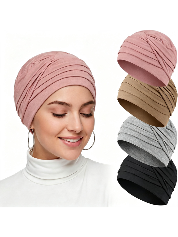 4 Pcs Chemo Headwear Women Soft Cancer Hats Chemo Elastic Cotton Beanies Scarves for Cancer Patients Hair Loss Chemotherapy Must Haves for Women