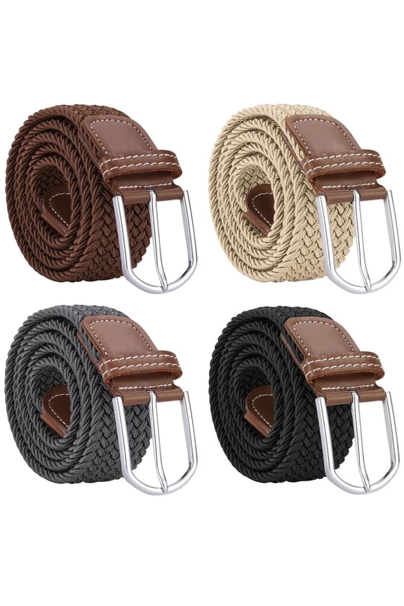 4 Pcs Mens Stretch Belts,Mens Braided Woven Belt,Golf Belts Elastic Belt,Woven Casual Belt for Women Jeans Pants Dresses,Woven Belts for Women