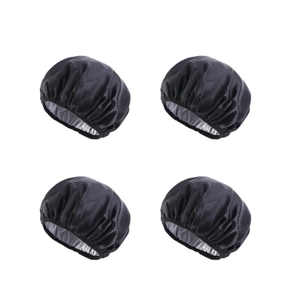 TELOLY 4 Pcs Shower Cap,Women Double-Layer Waterproof Shower Caps,Reusable & Portable Shower Cap,Perfect for All Hair Types,Black