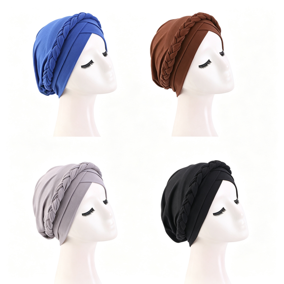 TELOLY 4 Pcs Turban Headwrap for Women Pre-Tied Head Scarf,Stretch Head Covering for Fashion,Chemo,Hair Loss&Daily Wear Head Wraps for Women