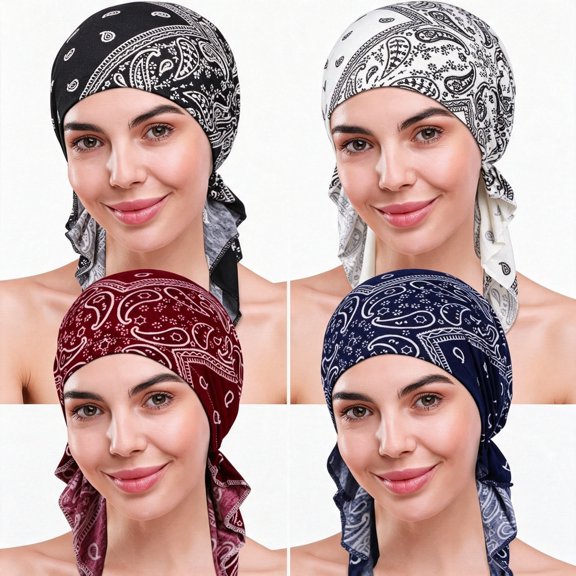 TELOLY 4 Pieces Chemo Headwear for Women, Pre-Tied Head Scarf Cancer Headwear for Hair Loss Head Wraps for Women Comfortable & Secure