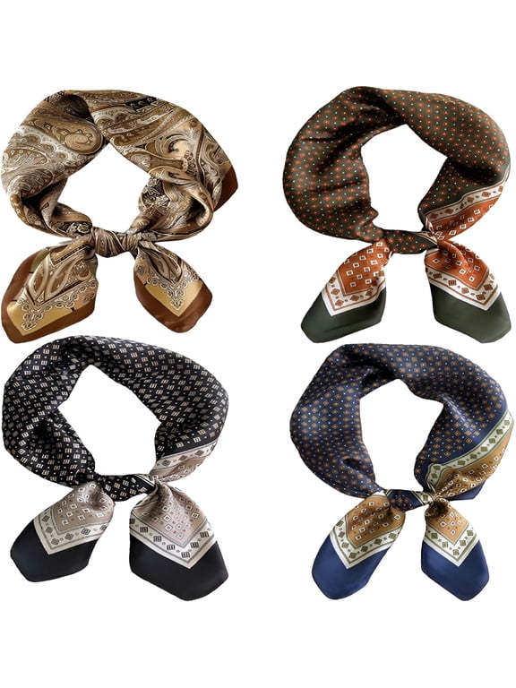 4PCS Neck Scarf Bandanas for Men and Women,Silk Feeling Head Scarfs,Fashion Neckerchief Square Purse Scarf