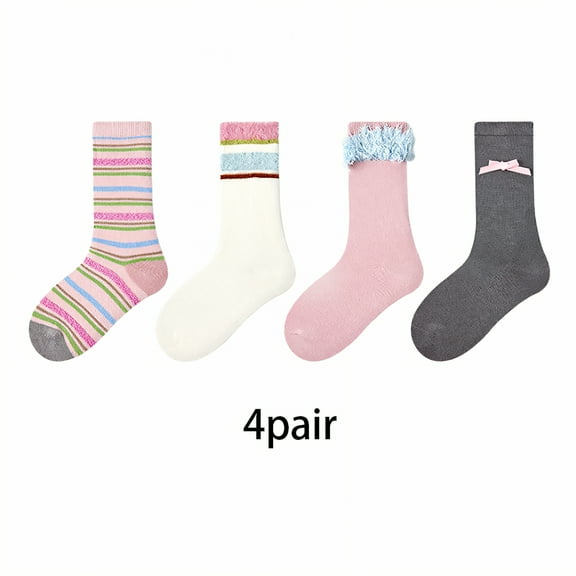 TELOLY 4Pack Toddler Socks,High Cotton Content Maintains Softness Toddler Socks 2T-3T,Seamless Design Prevents Friction Kids Socks,Style3,L