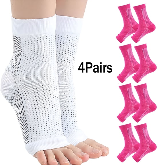 TELOLY 4Pair Ankle Protector Sports Safety Plantar Fasciitis Woman Foot Protection Neuropathy Compression Socks for Men, Pink, L/XL