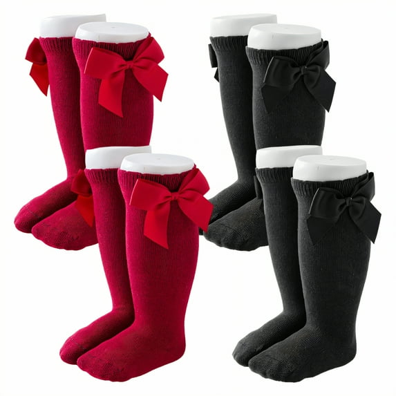 TELOLY 4Pairs Baby Girl Socks,12 Months to 24 Months Dress Socks,Big Bow Girls Socks,Combination2