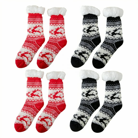 TELOLY 4Pairs Fuzzy Socks for Women,One Size Fits Most Slipper Socks for Women,Winter Socks Long Socks for Women,Combination3