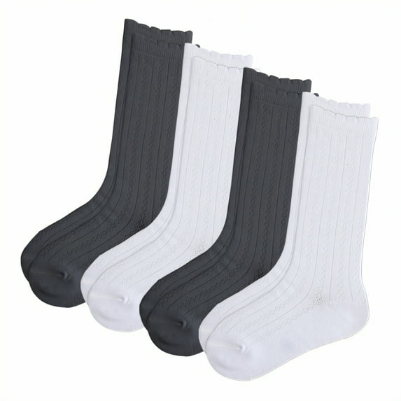 TELOLY 4Pairs Girls Knee High Socks,120-140Cm Knee High Socks,Dress Socks Knee Socks,Combination3,M