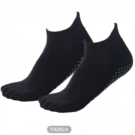 TELOLY 4Pairs Grip Socks,Dense Grip Texture Grippy Socks,Flexible Arch Loop Non Slip Socks,Black