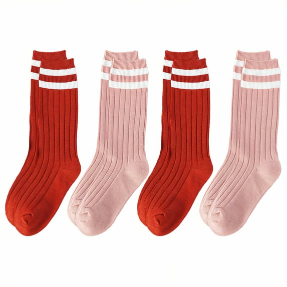 TELOLY 4Pairs Kid Socks,Airy Knit Long Socks,Sweat Absorbing Boot Socks for Women,Style3,Xl